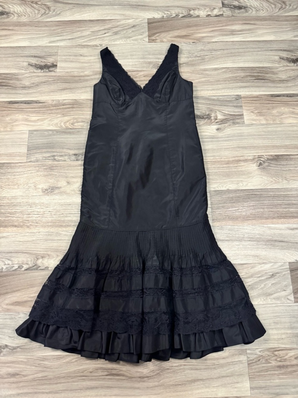 Teri Jon by Rickie Freeman Black Lace Ruffle 100% Silk Evening Cocktail Dress 4
